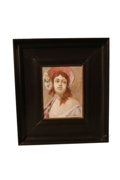 Oil On Panel Portrait Of Woman From The 1800s Signed