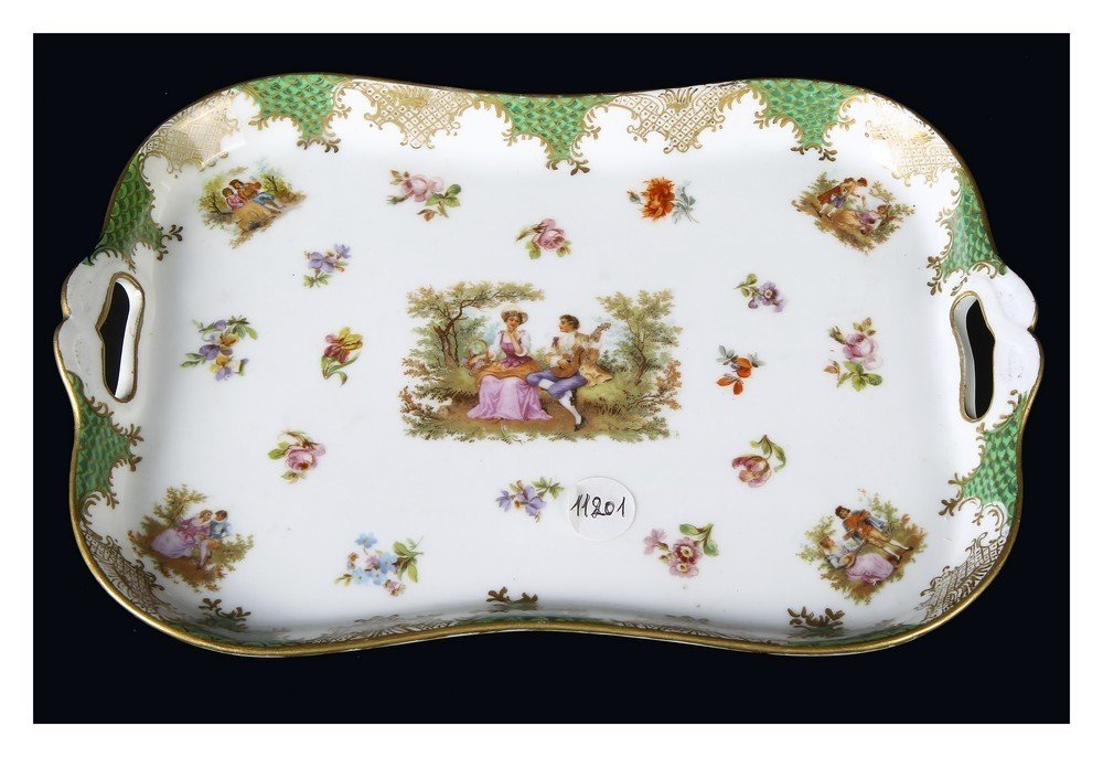 Small Austrian Vienna Porcelain Tray From The 1800s Decorated With Gallant Scenes-photo-2