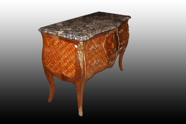 Beautiful Louis XV Commode 1800 Richly Inlaid With Bronzes And Marble-photo-2