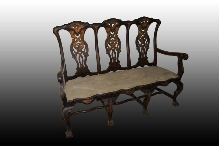 Living Room Sofa Two Armchairs Early 1800s Spanish Chippendale Style With Gilding-photo-4