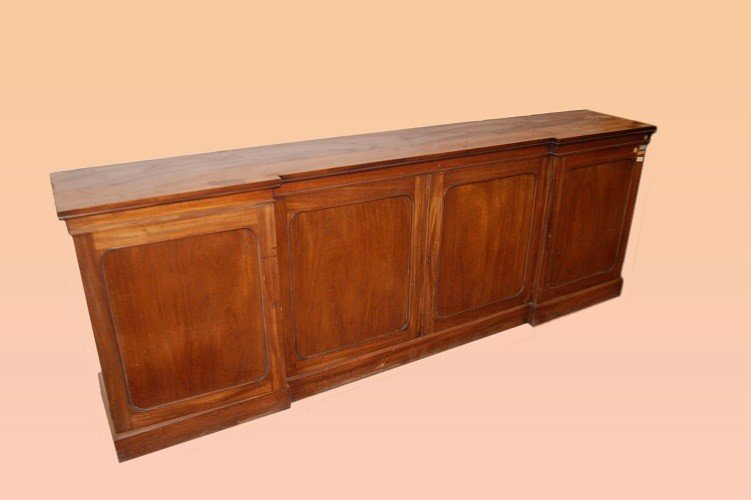 Large 4-door 2.80 Cm English Victorian Style 1800s Mahogany Sideboard