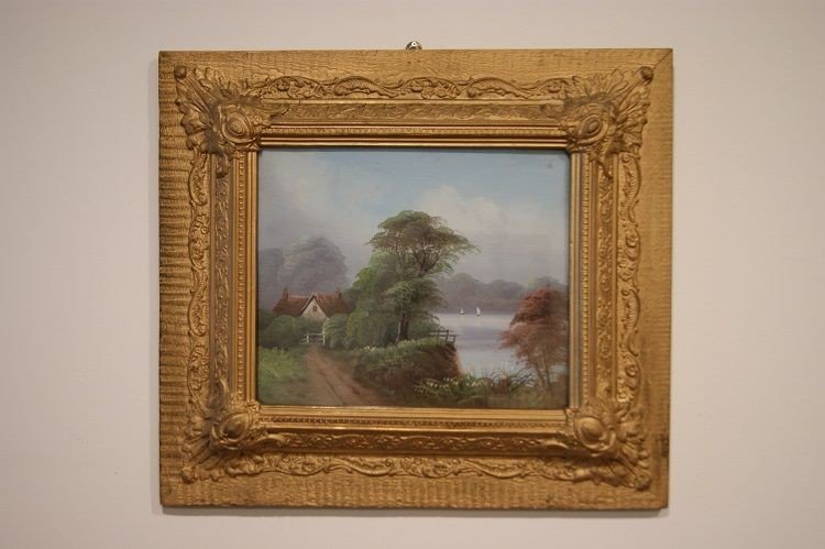 Pair Of English Oils On Cardboard English Landscapes From 1900-photo-2