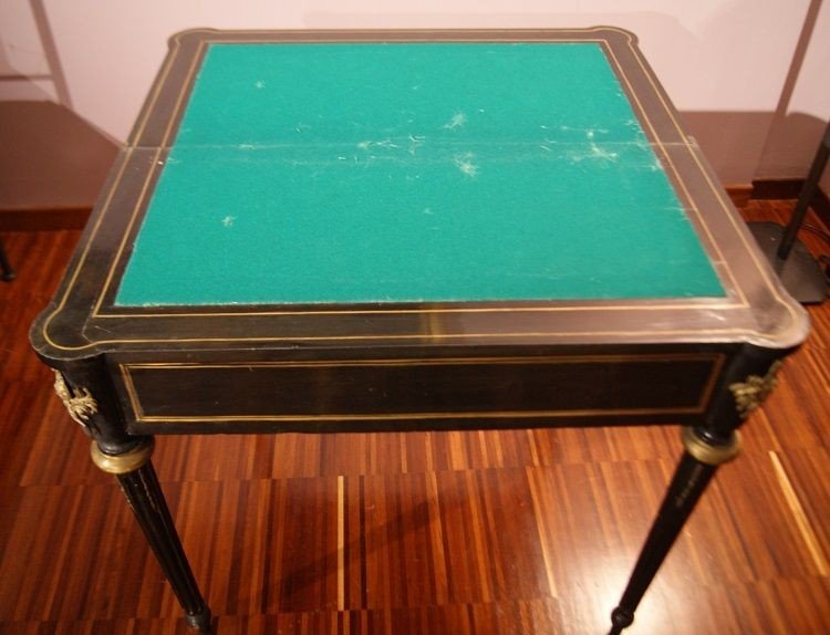 Table à Jeux De Style Boulle En Bois Noirci Des Années 1800-photo-4