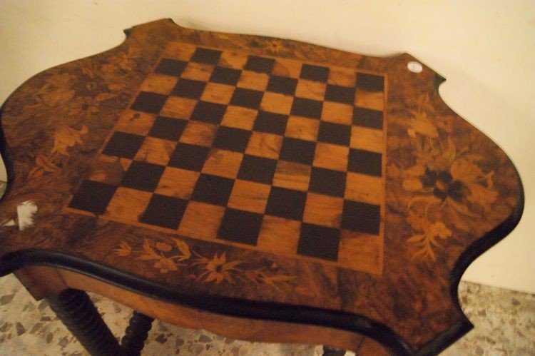 Table De Jeu En Loupe Anglaise Avec échiquier Des Années 1800-photo-1