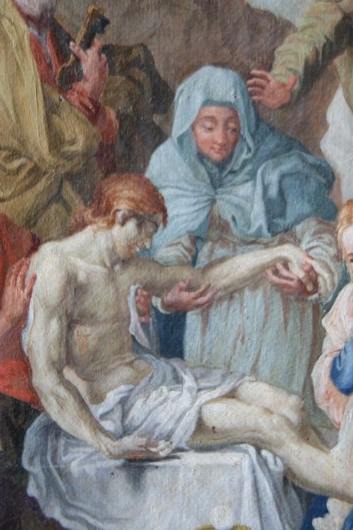 Huile Sur Toile Italienne De 1700 Jésus Placé Dans Le Sépulcre-photo-3