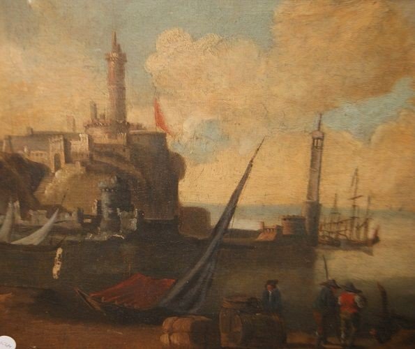 Oil On Canvas Marine With Port Characters, 1700-photo-4