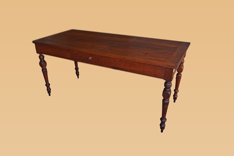 Table Rustique En Chêne Avec Tiroir Des Années 1800 Entièrement Restaurée