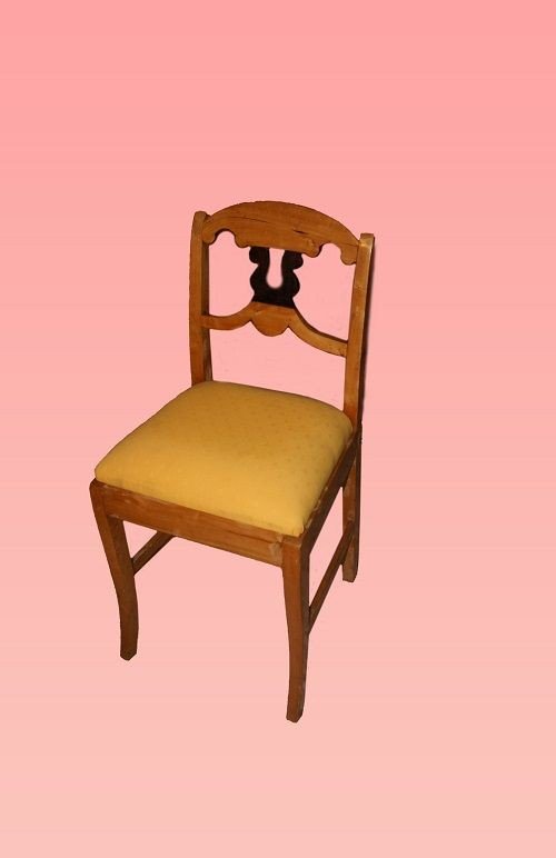 Group Of 6 Biedermeier Chairs From The 1800s In Birch Covered With Various Fabrics-photo-2