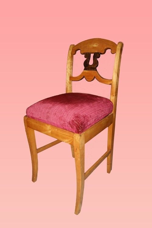 Group Of 6 Biedermeier Chairs From The 1800s In Birch Covered With Various Fabrics-photo-3
