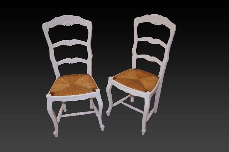 Set Of 6 Pickled, Lacquered French Provençal Style Chairs From The Late 1800s