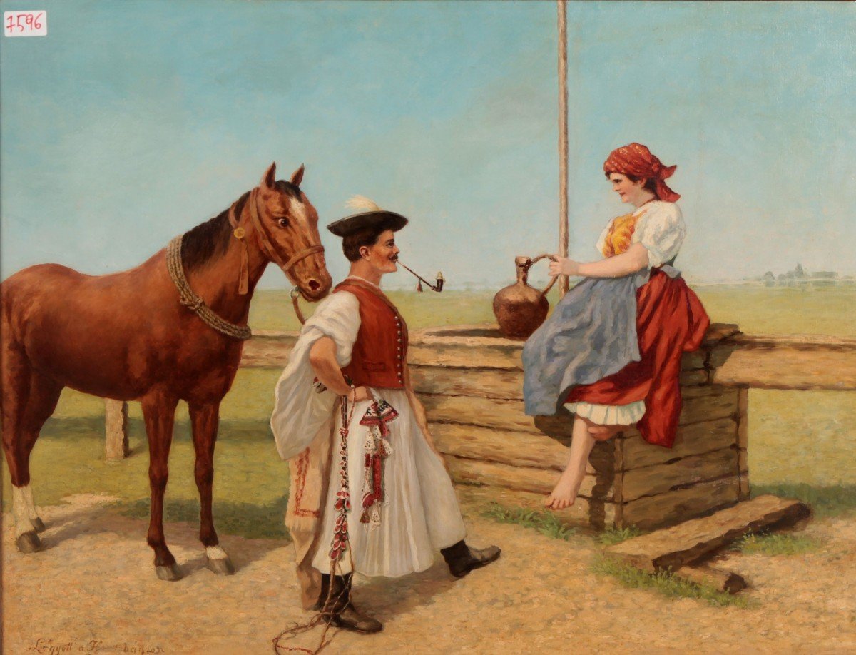 Oil On Canvas From The 1800s From Eastern Europe Representing A Gallant Scene-photo-2