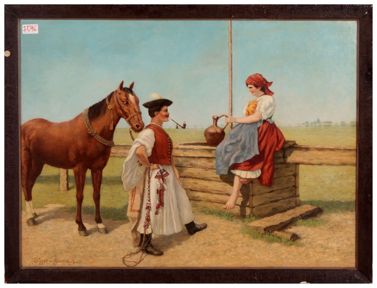 Oil On Canvas From The 1800s From Eastern Europe Representing A Gallant Scene