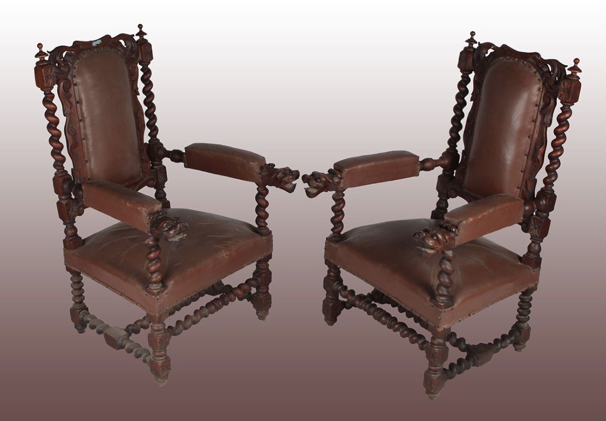 Pair Of Sumptuous Italian Armchairs From The Early 1800s In The Renaissance Style