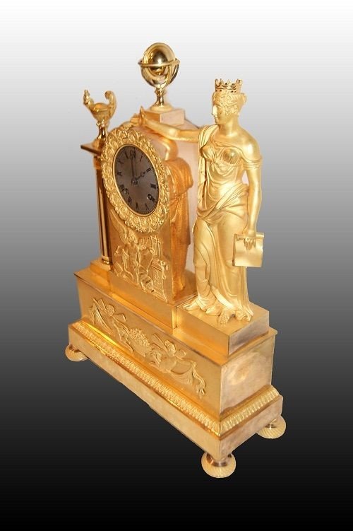 Horloge De Table Parisienne Française Des Années 1800 En Bronze Doré Allégorie Culture-photo-2