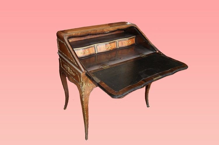 Rich Louis XV Slope Desk, Richly Inlaid From The Years 1800-photo-3
