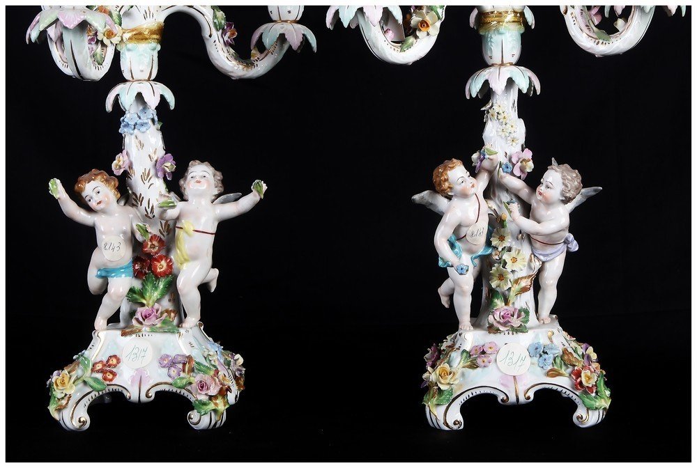 Paire De Candélabres En Porcelaine, Manufacture De Vienne, à Quatre Flammes Des Années 1800-photo-3