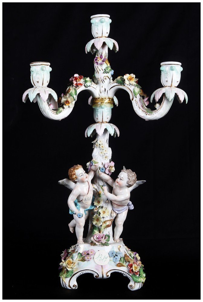 Paire De Candélabres En Porcelaine, Manufacture De Vienne, à Quatre Flammes Des Années 1800-photo-4