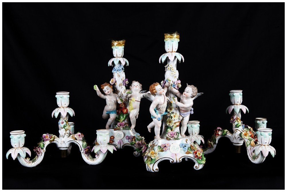 Paire De Candélabres En Porcelaine, Manufacture De Vienne, à Quatre Flammes Des Années 1800-photo-5