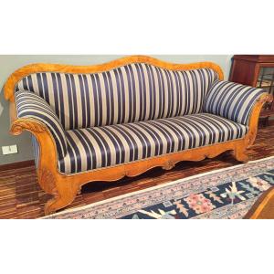 Large Swedish Boat Shaped Sofa In Birch From The 1800s