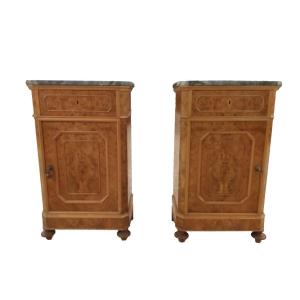 Pair Of Columned Bedside Tables In Elm Heather