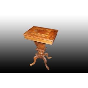 English Victorian Style Work Table In Walnut With Inlays