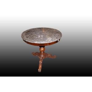 Table Basse Circulaire Française Avec Plateau En Marbre De Style Charles X Des Années 1800 