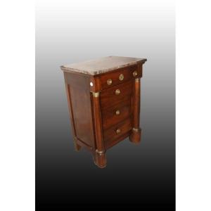 French Empire Style Chest Of Drawers From The 1800s In Mahogany Wood With Marble And Bronzes