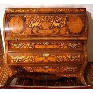 Second Half 1700s Louis XV Style Dutch Wheeled Chest In Richly Inlaid Mahogany