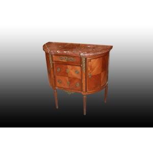 French Commode In Louis XVI Style From The 1800s, With Chamfered Shape, Marble Top, And Bronze 