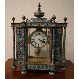 French Clock From The Early 1900s Decorated Using The Cloisonne Technique, An Artistic Techniqu