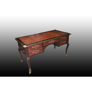 French Louis XV-style Center Desk With Bronze Applications And A Finished Back