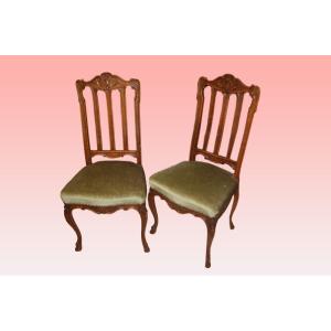 Set Of 6 Provençal Chairs In Oak Wood With Rich Carving Motifs