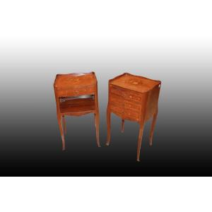 Pair Of Inlaid Transitional Nightstands From The Early 1900s