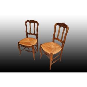 Set Of 6 Provençal Chairs Made Of Oak Wood With Woven Straw Seats