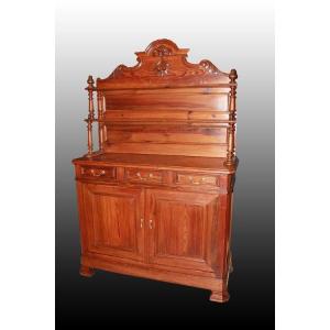 Luigi Filippo-style Sideboard With Hutch, Made Of Larch Wood, 19th Century