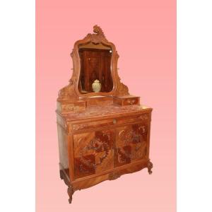 Richly Inlaid Louis Philippe-style Sideboard With A Hutch, Dating From The Late 1800s To The Ea