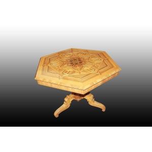 Richly Inlaid Italian Octagonal Table From The 1800s, Rolo Style