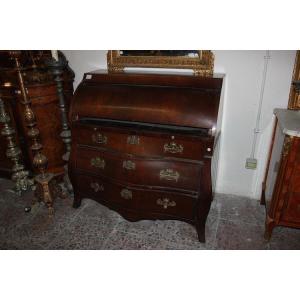 Dutch Roll-top Desk From The 1700s In Mahogany Wood, In Empire Style