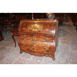 Late 1700s Dutch Roll-top Desk In Mahogany, Intricately Inlaid