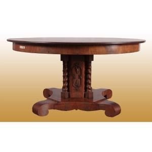 1800s Mahogany Extendable Circular Table, Carlo X Style