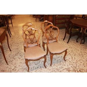 Set Of 4 French Chairs In The Louis Philippe Style From The 1800s, Made Of Walnut Wood