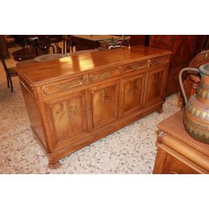 Large French Louis Philippe Style Walnut Wood Sideboard With 4 Doors