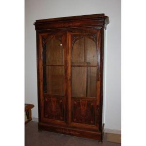Large Rosewood Bookcase In The Carlo X Style With Rich Inlay Motifs From The Mid-19th Century