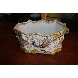 French Centerpiece Plant Holder In Finely Decorated Porcelain With A Floral Pattern