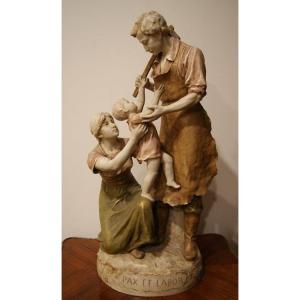 Grande Sculpture Porcelaine Biscuit Royal Dux Bohême Pax Et Labor 1800