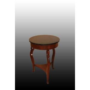 19th-century Empire Mahogany Wood Coffee Table With Circular Black Marble Top And Swans
