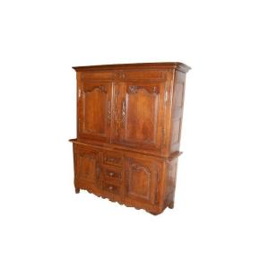 Large 18th-century French Double-body Sideboard, Provencal Style, Made Of Oak