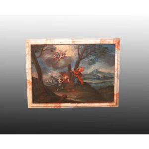 Italian Oil On Canvas From The 18th Century Depicting A Biblical Scene. It Portrays The Arrival