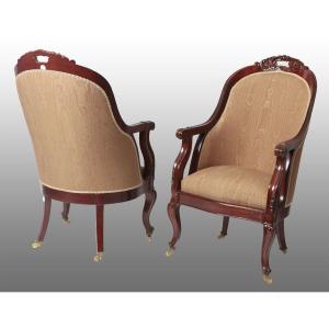  Paire De Fauteuils En Acajou Restaurés Français Des Années 1800 Louis Philippe