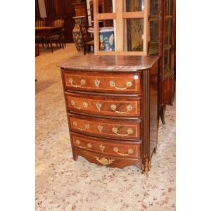 Small French Dresser From The Mid-1800s, Regency Style, In Rosewood. It Features A Top In Red 